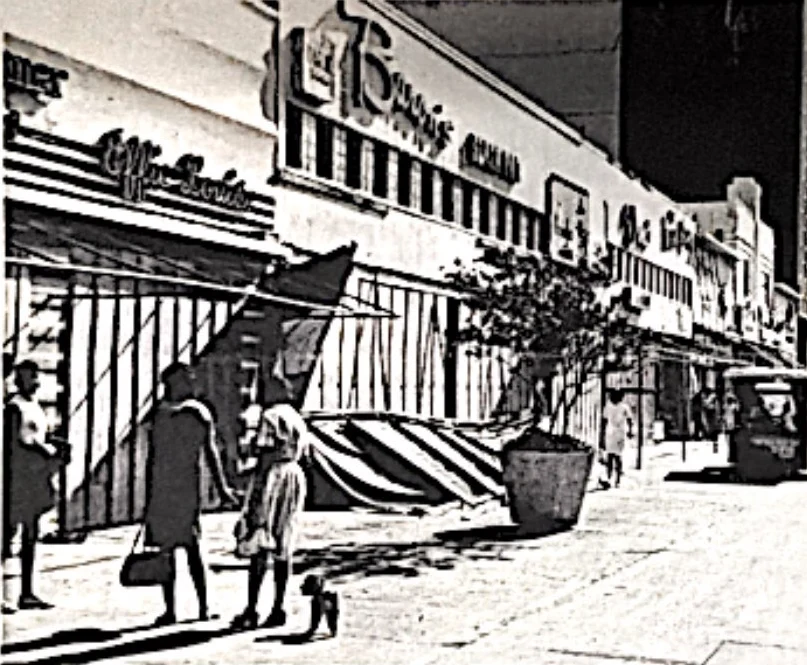 People walking beside Lincoln Road storefronts in Deborah’s brochure.